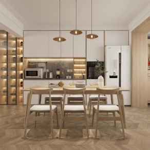 北欧原木风客餐厅3D模型下载